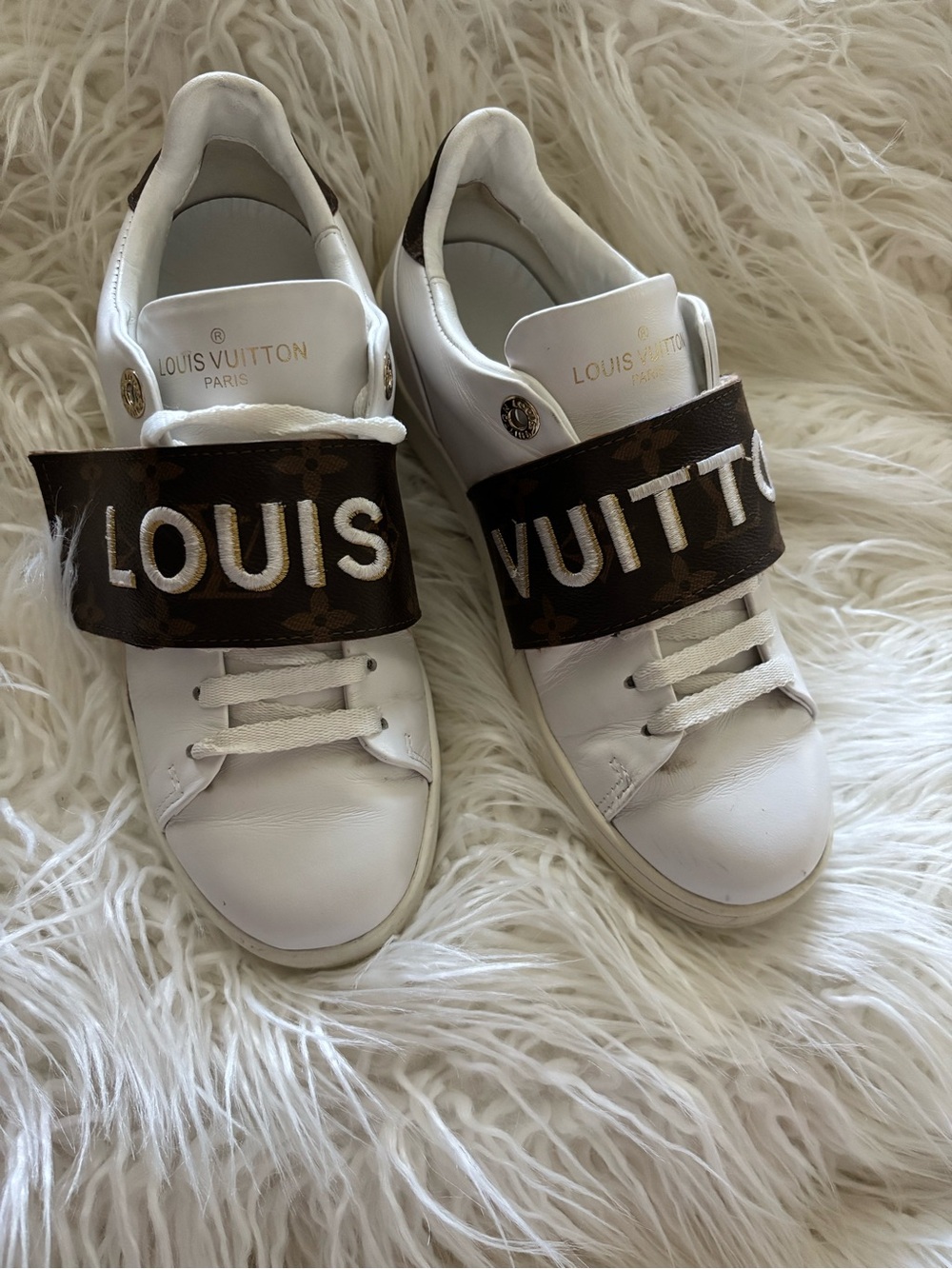 Louis Vuitton White Sneakers with Brown Monogram Strap